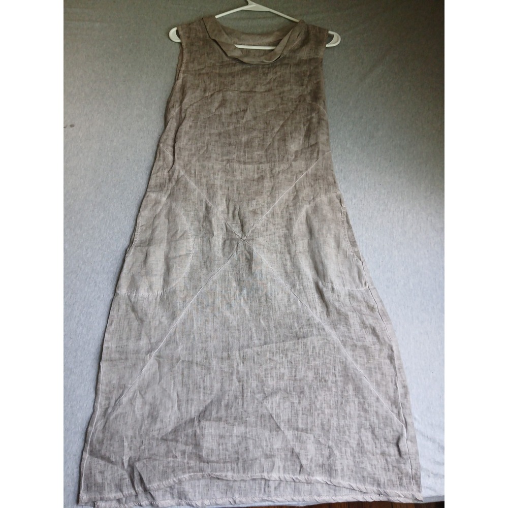 Made In Italy Dress Small Linen Cowl Neck Lagenlook Artsy Beach Boho Pockets